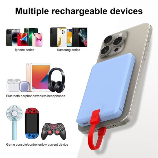 5,000mAh Ultra-Thin Pwer Bank, Multi-Functin with Built-in Cable, High-Value Minimalist Prtable Charger – Custmizable Lg - 图片 6