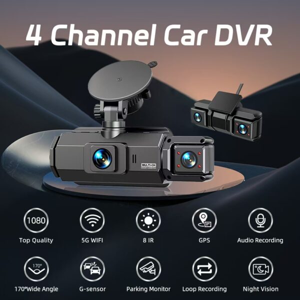 4-Channel Dash Cam 2K HD, Four-Lens Night Vision, WiFi Car Parking Monitor, Reverse Camera, Smart Collision Avoidance. - 图片 3