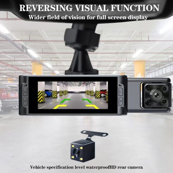 1080P Triple Lens Dash Cam, Ultra-Wide Angle HD Night Vision, WiFi Front and Rear Car Camera, Interior Full-Screen Recording. - 图片 5