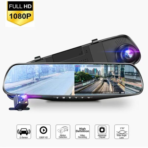 Rearview Mirror Dash Cam, Dual Lens 4.19-inch, 1080P Front and Rear Dual Recording, Car Surveillance Camera.