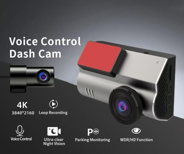 4K Dash Cam, HD WiFi Front and Rear Dual Recording, Wide-Angle Reverse Camera, Dual Lens Car Surveillance Camera. - 图片 2