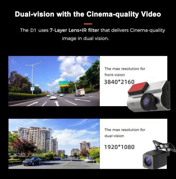 4K Dash Cam, HD WiFi Front and Rear Dual Recording, Wide-Angle Reverse Camera, Dual Lens Car Surveillance Camera. - 图片 8