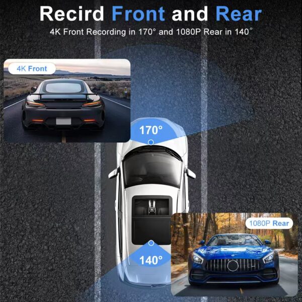 4K Dash Cam, HD WiFi Front and Rear Dual Recording, Wide-Angle Reverse Camera, Dual Lens Car Surveillance Camera. - 图片 10