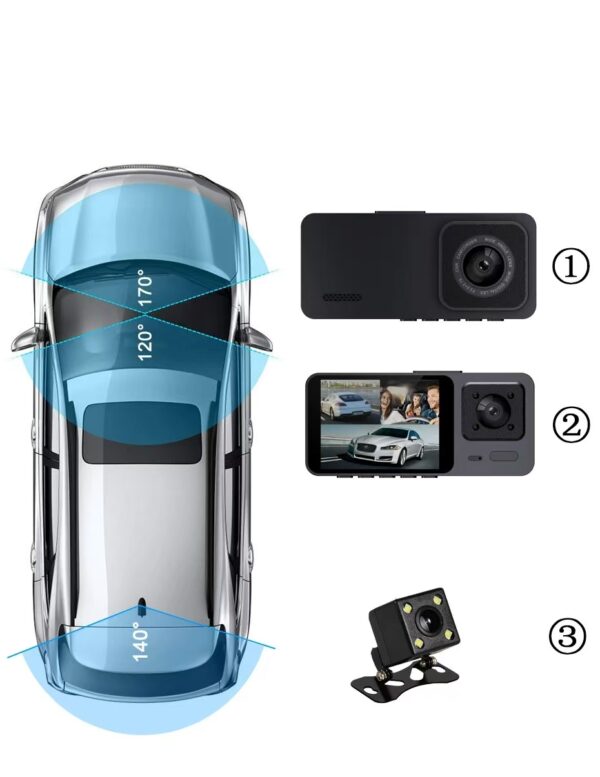 S10 Triple Lens Dash Cam, Front, Interior, and Rear Triple Recording, HD 2.0-inch Night Vision, Wide-Angle Parking Monitor Camera. - 图片 7