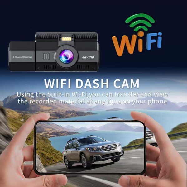 4K Triple Recording Dash Cam, WiFi Infrared Night Vision, GPS Tracking, Three-Lens Reverse Camera, Car Surveillance Recorder. - 图片 4