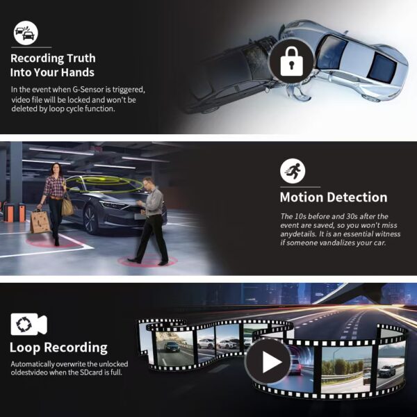 4-Channel Dash Cam, 1080P Night Vision Wide Angle, Four-Lens Car Recorder, Reverse Visibility Car Monitor. - 图片 6