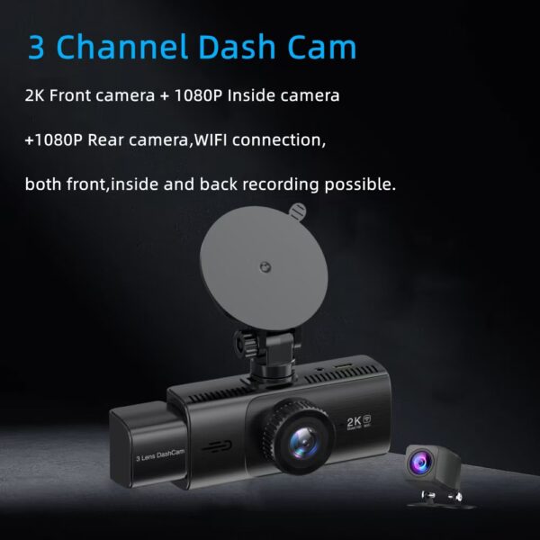 2K Triple Recording Dash Cam, GPS Tracking, Wide Angle Night Vision, Three-Lens WiFi Recorder, Reverse Visibility Car Monitor. - 图片 3