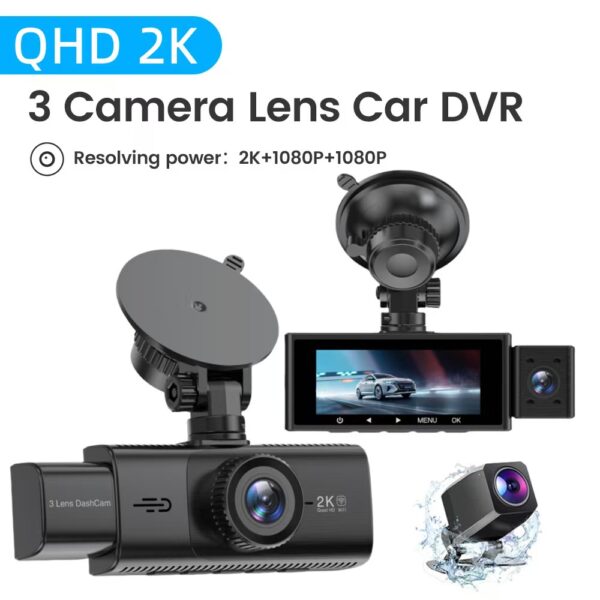 2K Triple Recording Dash Cam, GPS Tracking, Wide Angle Night Vision, Three-Lens WiFi Recorder, Reverse Visibility Car Monitor. - 图片 5