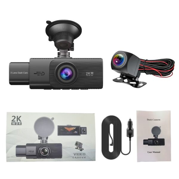 2K Triple Recording Dash Cam, GPS Tracking, Wide Angle Night Vision, Three-Lens WiFi Recorder, Reverse Visibility Car Monitor. - 图片 6