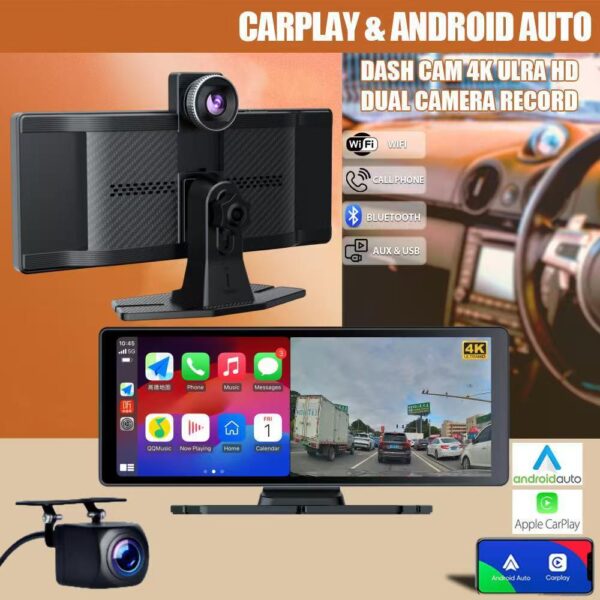 Carplay Dash Cam, 4K HD Front and Rear Dual Recording, WiFi Navigation, Central Console Reverse Camera Car Recorder. - 图片 3