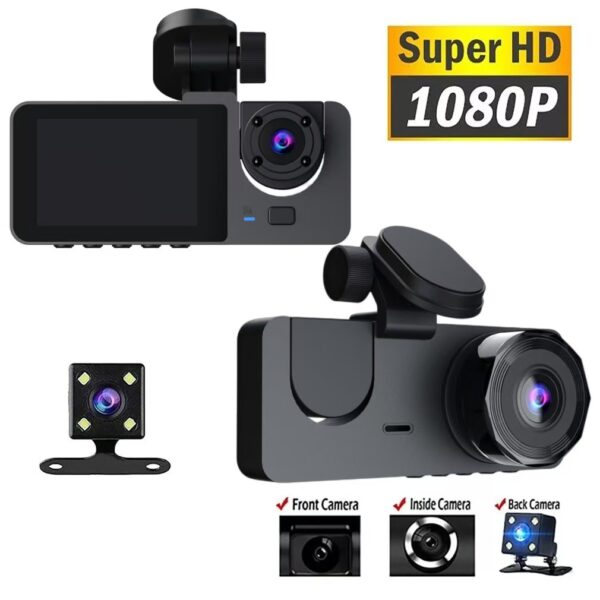 Triple Recording Dash Cam, HD WiFi, Infrared Night Vision, Loop Recording, Three-Lens Car Recorder.