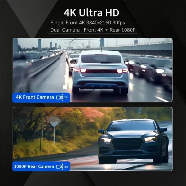 4K HD Dash Cam, Dual Lenses, WiFi Smartphone Connectivity, Dual-Camera Car Recorder, Reverse Camera. - 图片 3