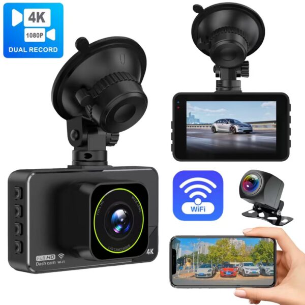 4K HD Dash Cam, Dual Lenses, WiFi Smartphone Connectivity, Dual-Camera Car Recorder, Reverse Camera. - 图片 6