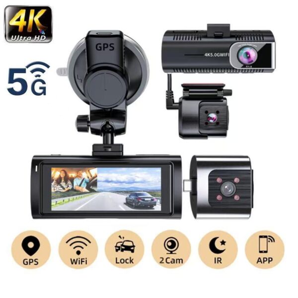 4K HD Dual Recording Dash Cam, Split Design Dual Lenses, 5G WiFi, Front and Rear Dual Recording, GPS Car Camera.