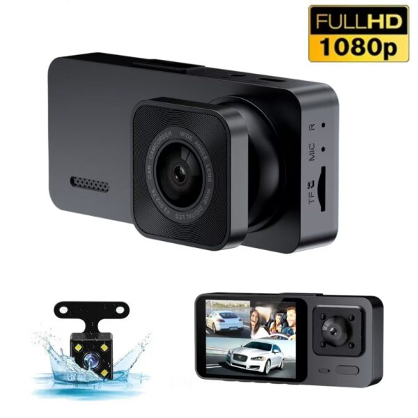 1080P Triple Lens Dash Cam, Ultra-Wide Angle HD Night Vision, WiFi Front and Rear Car Camera, Interior Full-Screen Recording.