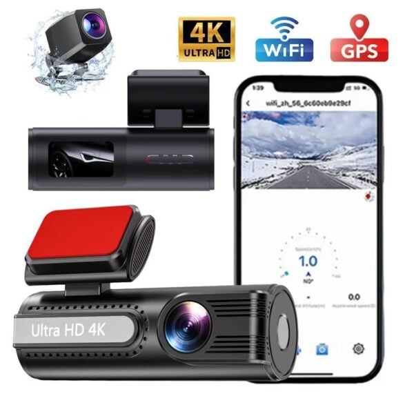 4K Dash Cam, Front and Rear Dual Recording, WiFi Smartphone Connectivity, GPS Navigation, Night Vision Car Camera.